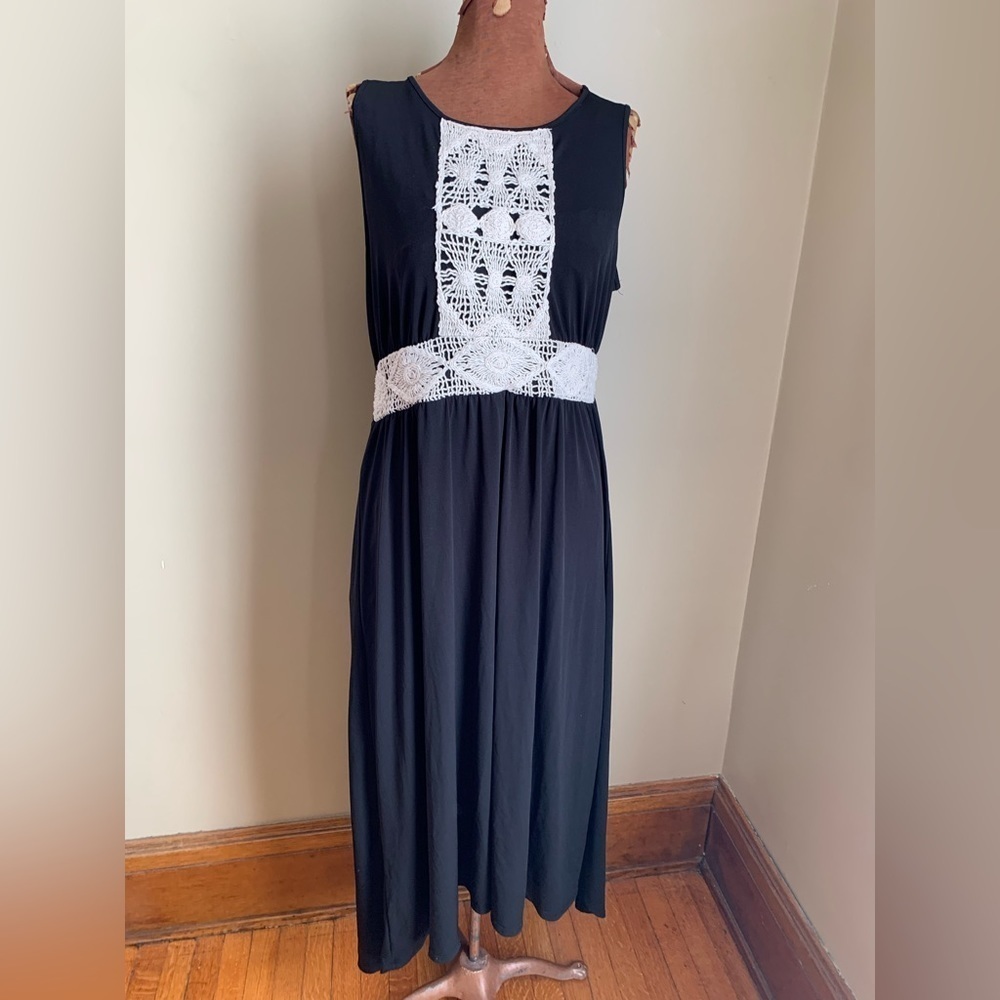 Ruby rd black dress black knit crochet trim bohemian fall casual travel